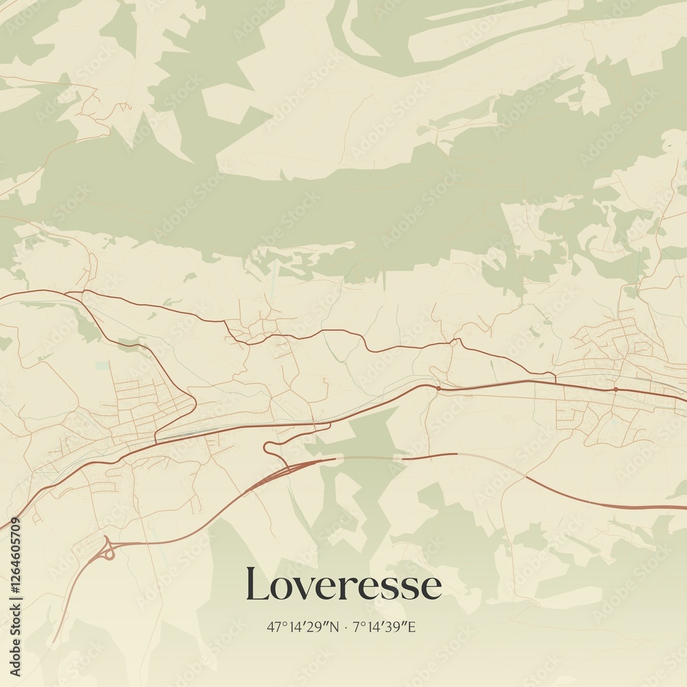 Fototapeta premium Vintage map of Loveresse, Switzerland.