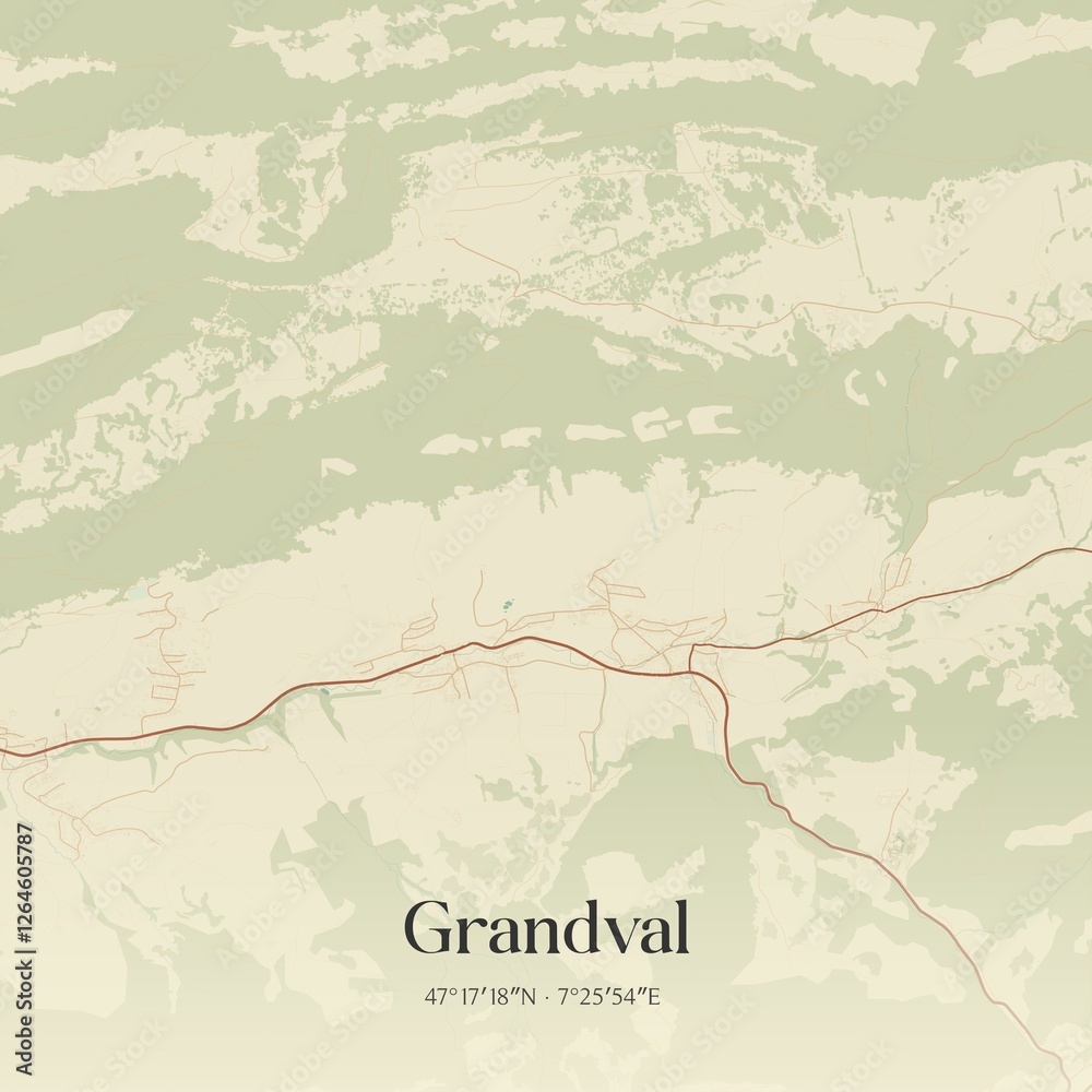 Fototapeta premium Vintage map of Grandval, Switzerland.
