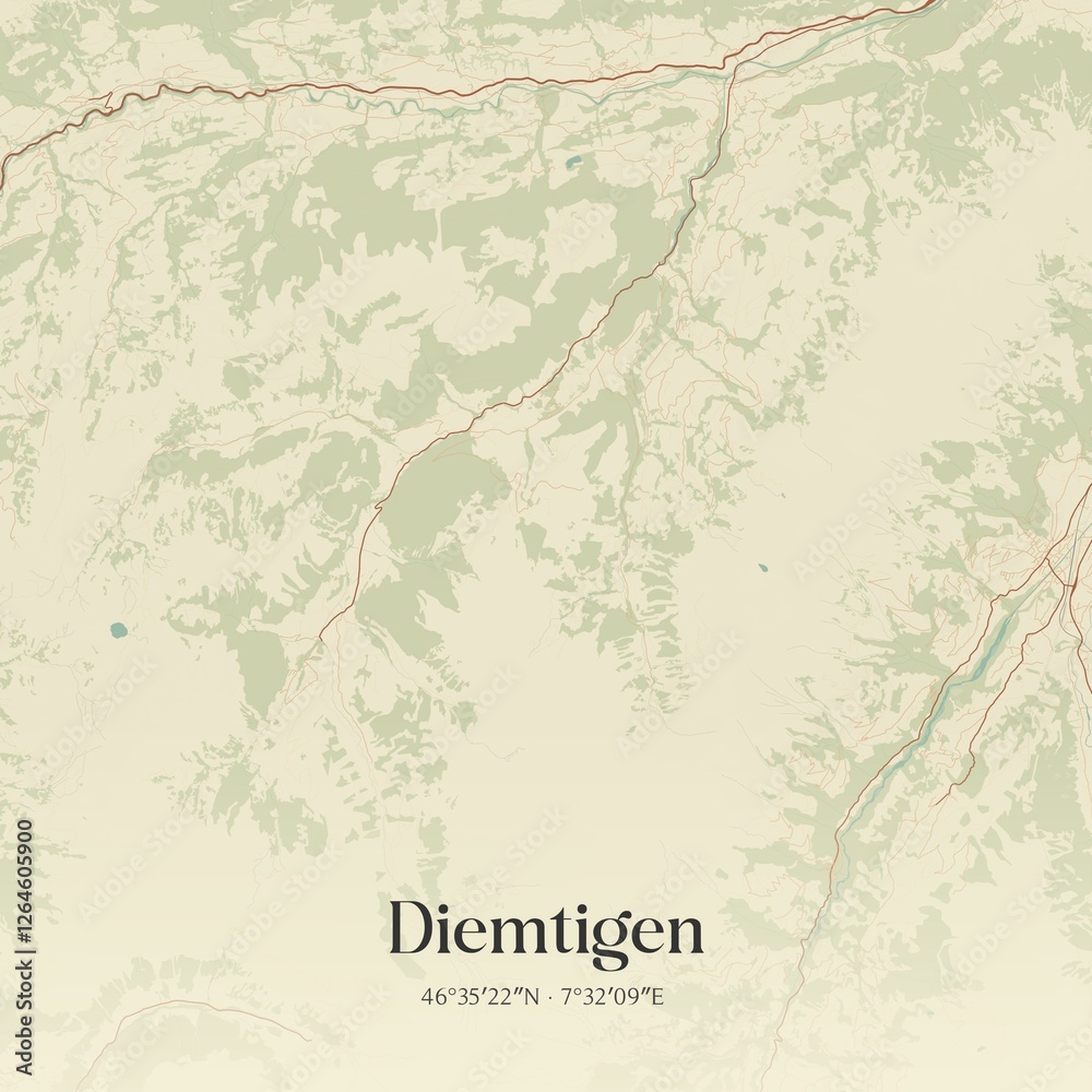 Fototapeta premium Vintage map of Diemtigen, Switzerland.