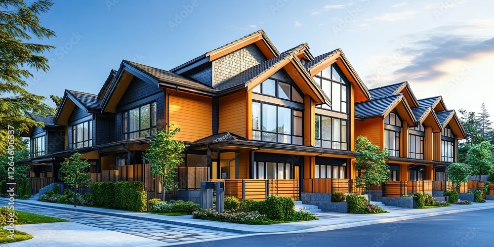 Fototapeta premium Modern Townhouses Row of Stylish Homes