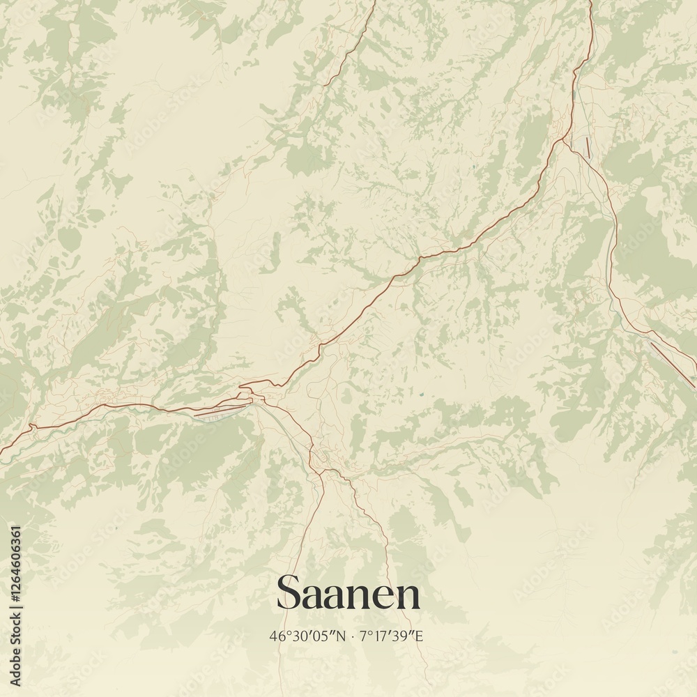 Fototapeta premium Vintage map of Saanen, Switzerland.