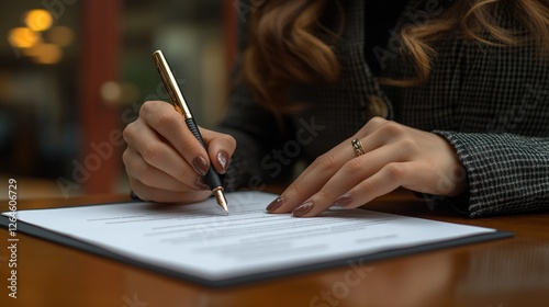 Elegant Woman Signing Important Document