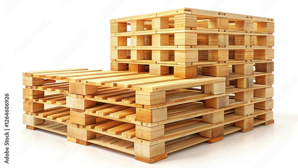 Stacked Wooden Pallets Isolated on White Background - Industrial & Logistics Supply