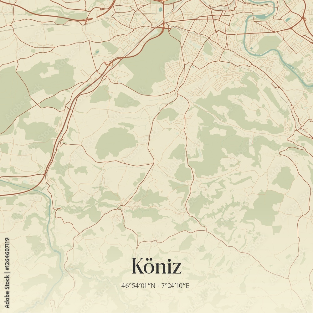 Fototapeta premium Vintage map of Köniz, Switzerland.