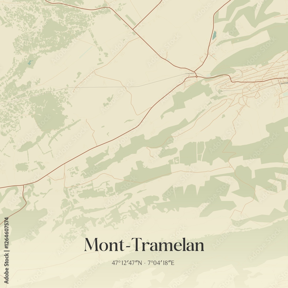 Fototapeta premium Vintage map of Mont-Tramelan, Switzerland.