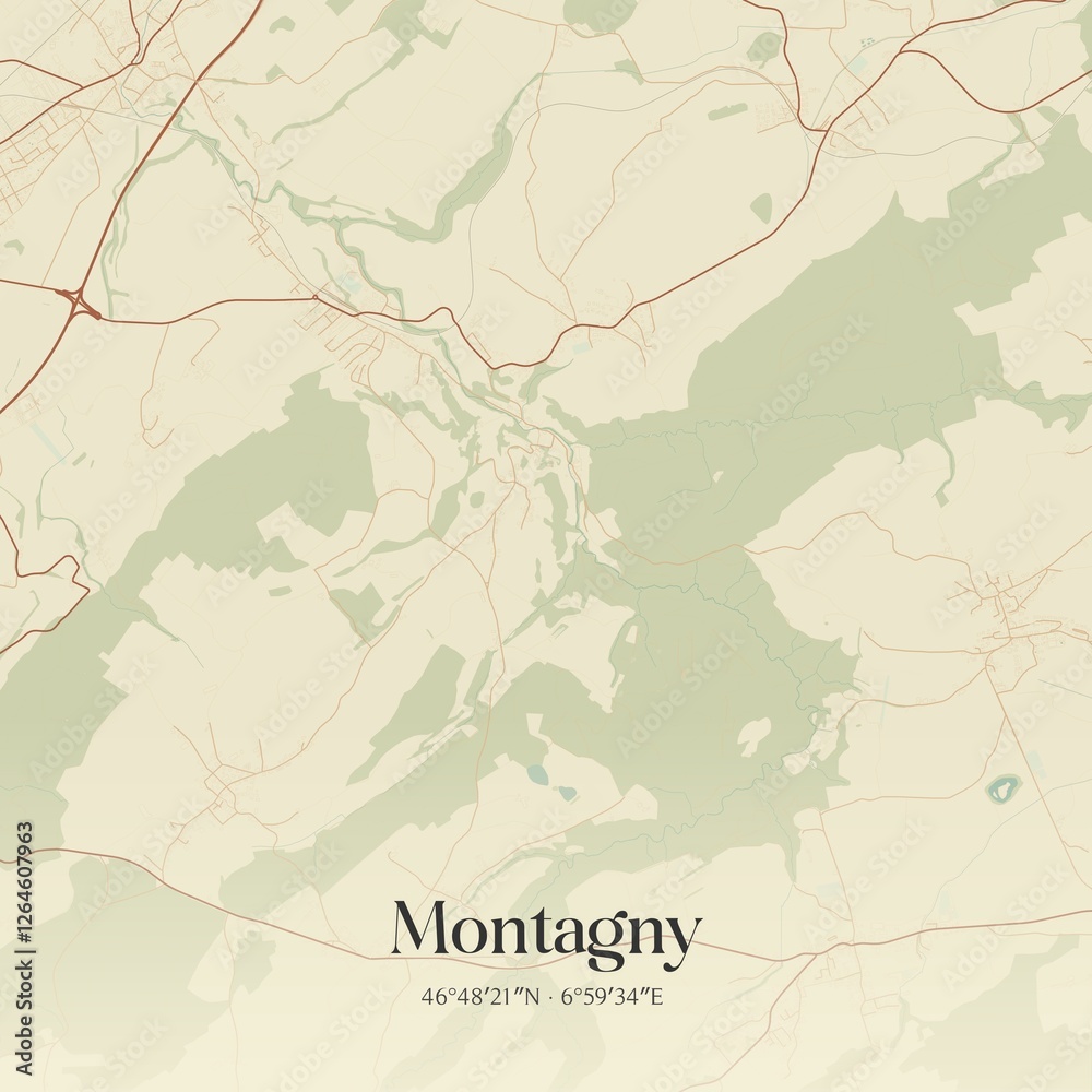 Fototapeta premium Vintage map of Montagny, Switzerland.