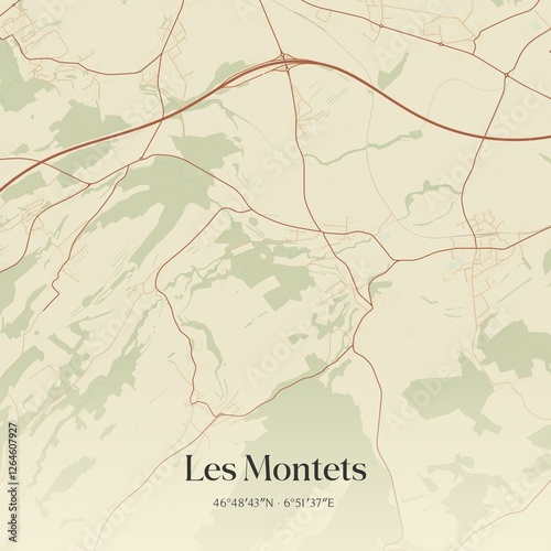 Vintage map of Les Montets, Switzerland.