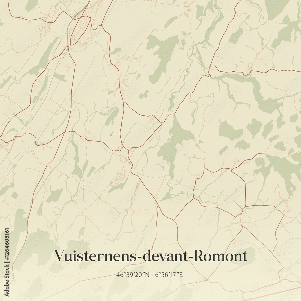 Fototapeta premium Vintage map of Vuisternens-devant-Romont, Switzerland.