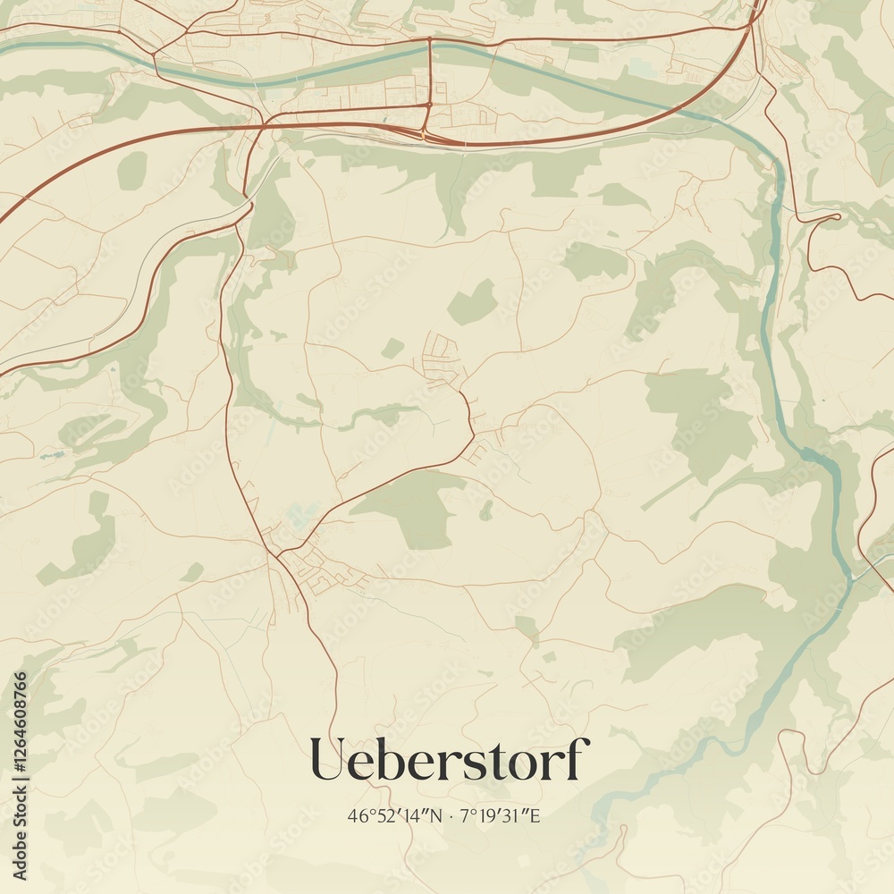 Fototapeta premium Vintage map of Ueberstorf, Switzerland.