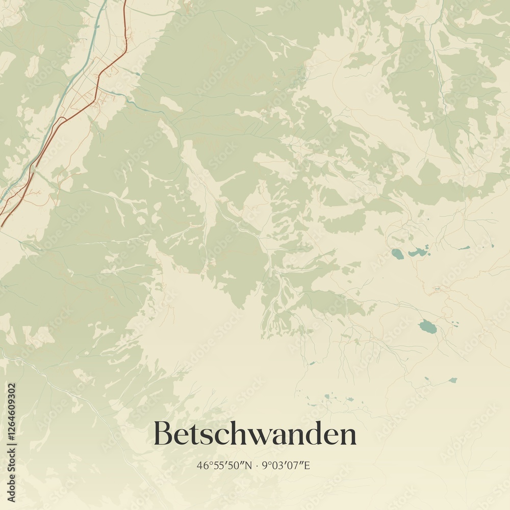 Fototapeta premium Vintage map of Betschwanden, Switzerland.