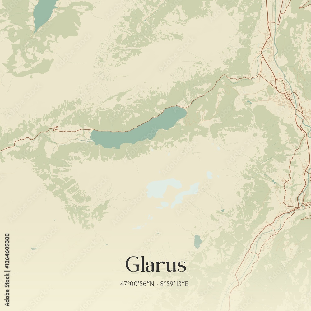 Fototapeta premium Vintage map of Glarus, Switzerland.