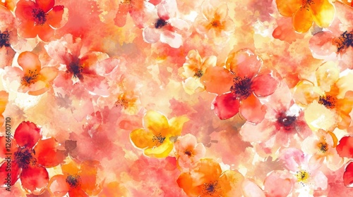 Fototapeta Naklejka Na Ścianę i Meble -  Vibrant watercolor floral pattern with orange and yellow blooms