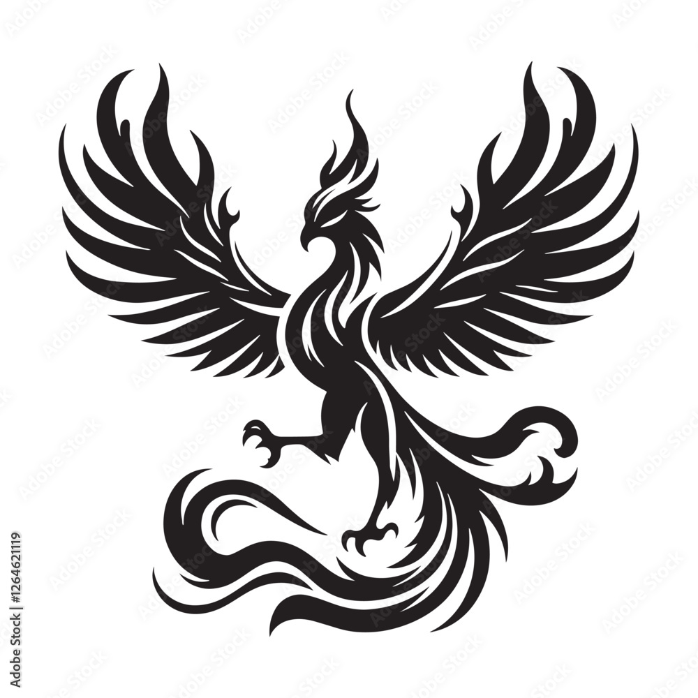 Fototapeta premium Unique Phoenix silhouette capturing the beauty of the legendary bird - Phoenix illustration - Phoenix vector - mythical creature silhouette 