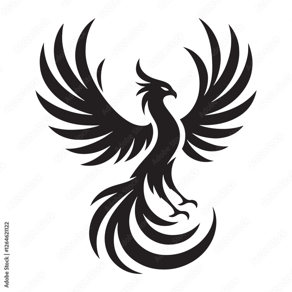 Obraz premium Spiritual Phoenix silhouette symbolizing transformation and eternity - Phoenix illustration - Phoenix vector - mythical creature silhouette 