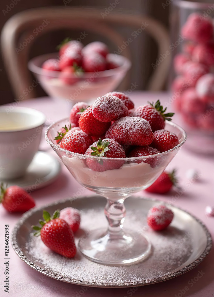 Strawberries with a joyful atmosphere on a pink background for dessert presentation Strawberries with a joyful atmosphere on a pink background for dessert presentation