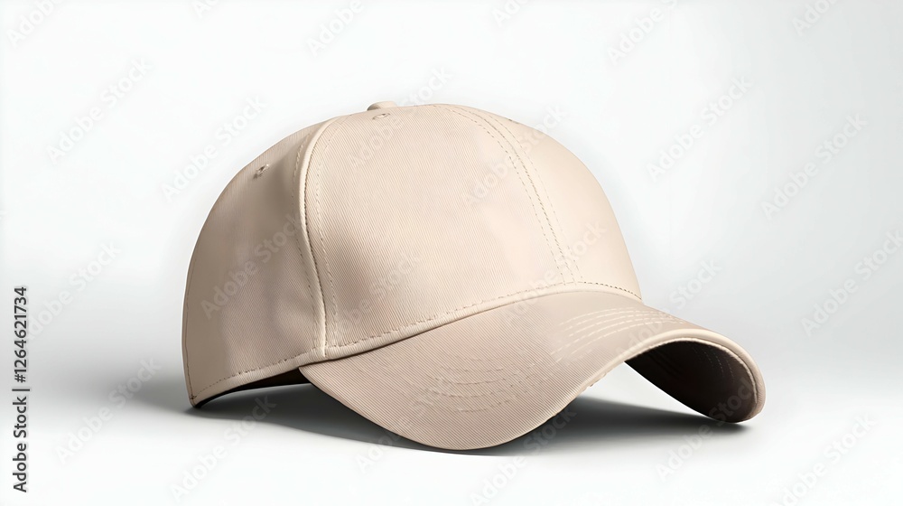Fototapeta premium Beige Baseball Cap on White Background