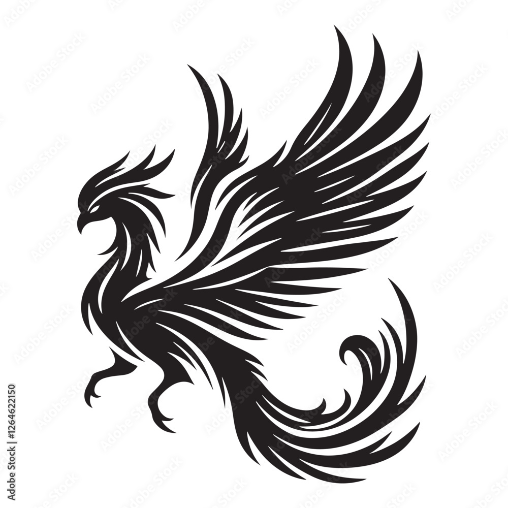 High-quality Phoenix silhouette designed for fantasy storytelling - Phoenix illustration - Phoenix vector - mythical creature silhouette
