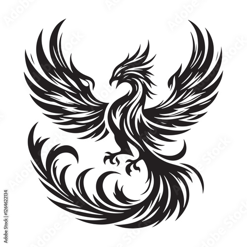 Mythical Phoenix silhouette embodying the legendary firebird - Phoenix illustration - Phoenix vector - mythical creature silhouette

