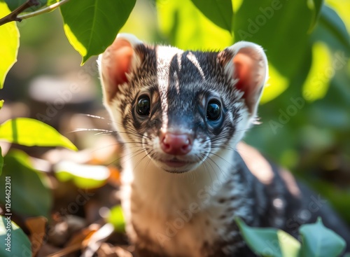 an image of a small animal with a big nose and a big nose, there is a small animal that is sitting in the leaves photo