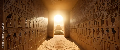 Pharaohs ancient tomb adorned with vibrant hieroglyphics preserving stories of a once mighty civilization under the suns golden rays photo