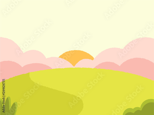 cute colorful flat illustration of nature background and landscape for daycare and nursery wallpaper