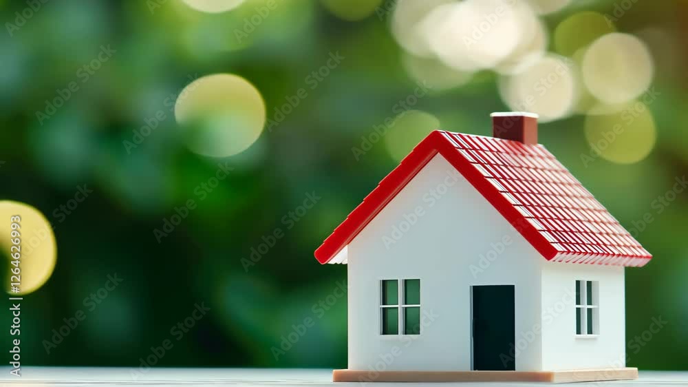 Modern Small House Model with Money Coins on Blurred Background Highlighting Real Estate Investment and Finance Concepts Modern Small House Model with Money Coins on Blurred Background Highlighting Real Estate Investment and Finance Concepts