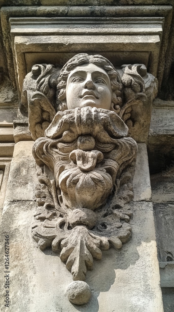 Naklejka premium Intricate Stone Carving on a Building Facade
