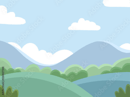 cute colorful flat illustration of nature background and landscape for daycare and nursery wallpaper