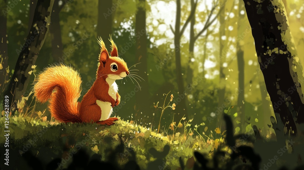 Obraz premium 114.Cute Little Scottish Red Squirrel in the Woodland