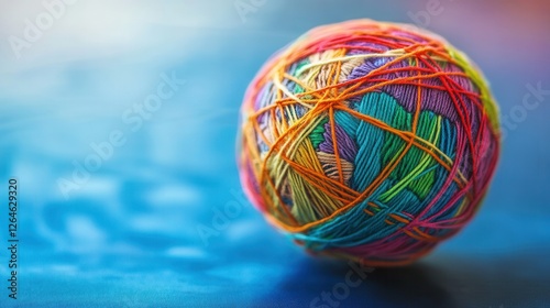 Colorful Yarn Globe Connecting Global Business Hubs, vibrant threads represent connections between major cities and economic centers worldwide
