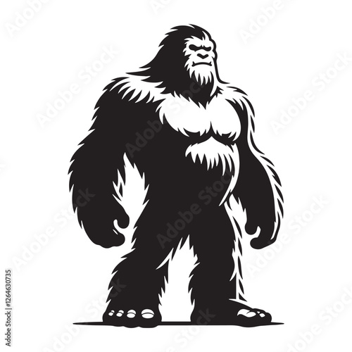 Intimidating Yeti silhouette showcasing its massive and wild nature - Yeti illustration - Yeti vector - mythical creature silhouette
