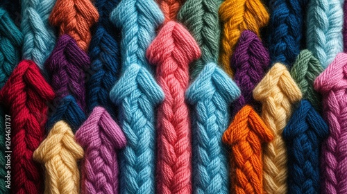 Yarn Chart Design for Business Growth, colorful upward arrows symbolize success and progress, vibrant and engaging visual representation