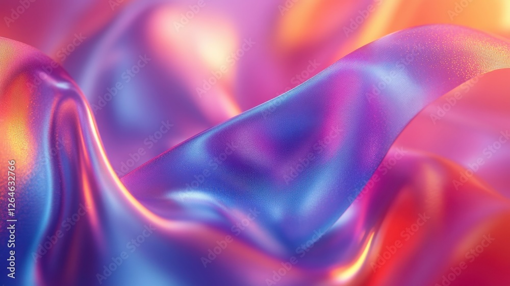 Obraz premium Abstract background iridescent hyper-realistic ribbon, 3D rendering illustration of futuristic abstract background with holographic lines and curved shapes on golden bronze.