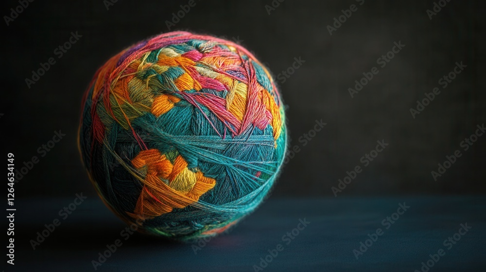 Yarn Globe of Global Trade, intricate threads intertwine to symbolize connections and commerce across the world, vibrant colors and textures.