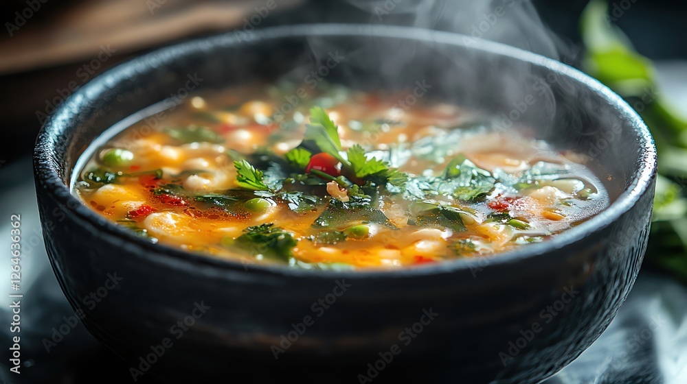 Delicious steaming bowl of spicy soup. Delicious steaming bowl of spicy soup.