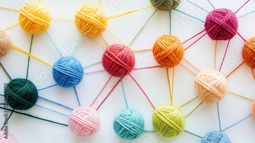 Colorful Thread Connections, vibrant yarn illustration depicting interconnected business goals and aspirations in a dynamic visual format