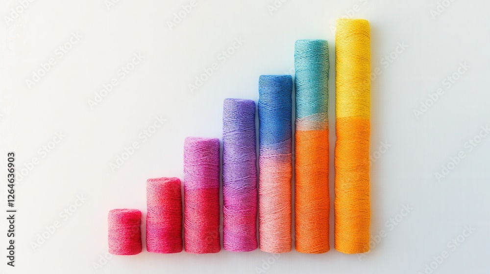 Yarn Threads Bar Graph, a minimalist design showcasing a gradient of colors, emphasizing data representation through textile art Yarn Threads Bar Graph, a minimalist design showcasing a gradient of colors, emphasizing data representation through textile art