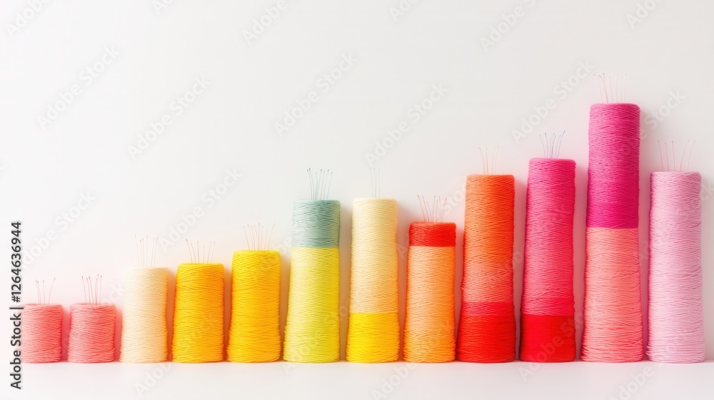 Yarn Threads Bar Graph, minimalist design, vibrant gradient colors, visually striking representation of data, creative textile art