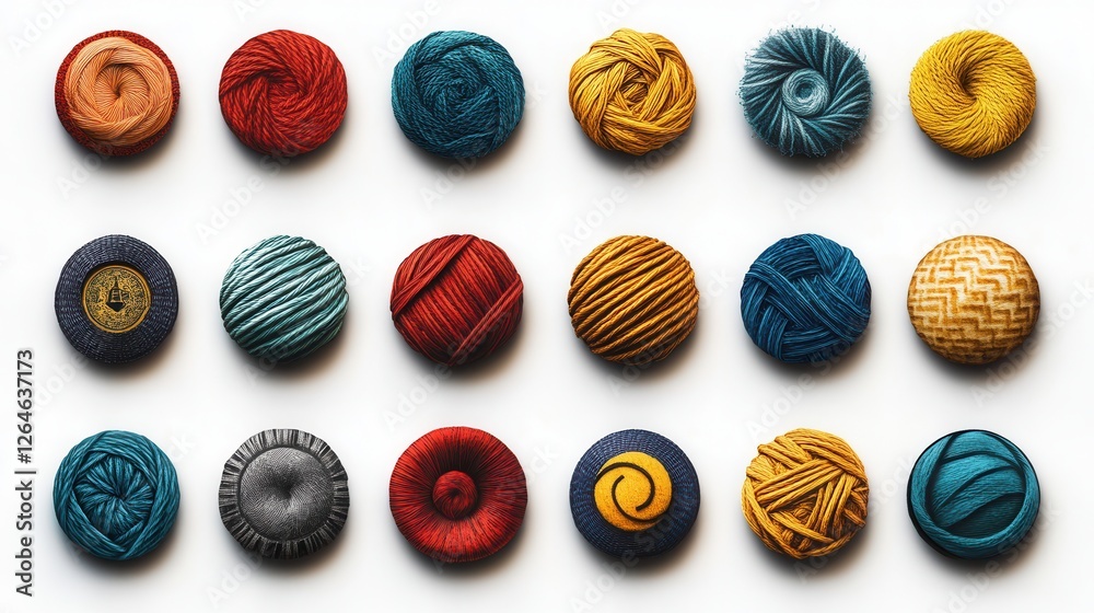 Fototapeta premium Yarn Threads Business Icons, a unique collection of textured icons created from interwoven yarn, perfect for creative branding and design.