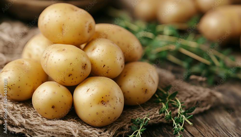 Fresh unpeeled baby potatoes, raw new potatoes ready to cook on wooden background close up. Organic farm potato for heathy eating Fresh unpeeled baby potatoes, raw new potatoes ready to cook on wooden background close up. Organic farm potato for heathy eating