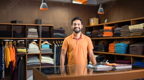 Young indian small business owner standing at his own shop