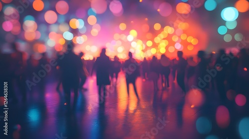 A Vibrant Crowd Scene with Bokeh Lights and Silhouettes Abstracted