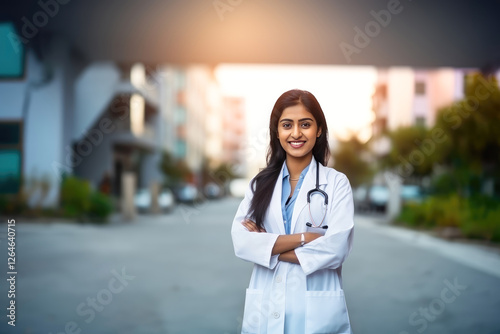 Young and successful indian female doctor standing confidently
