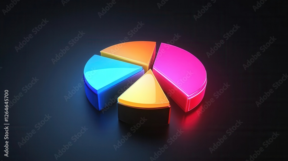 Fototapeta premium Glowing Digital Pie Chart, modern design, vibrant soft sections, clear data visualization, engaging and minimalistic aesthetic