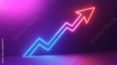 Glowing minimal financial arrow with neon edges on a vibrant gradient backdrop, symbolizing growth and progress in finance