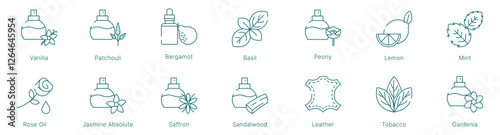 Rich and Floral Fragrance Notes Vector Icon Set
