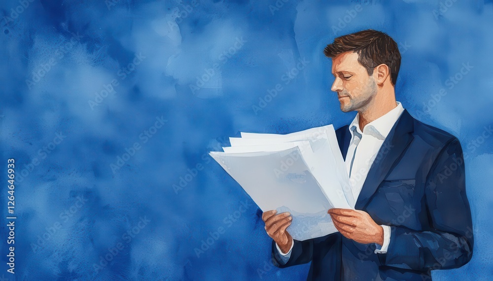 business tax planning and legal compliance. A peaceful watercolor entrepreneur reviewing tax regulations, ensuring compliance and financial security