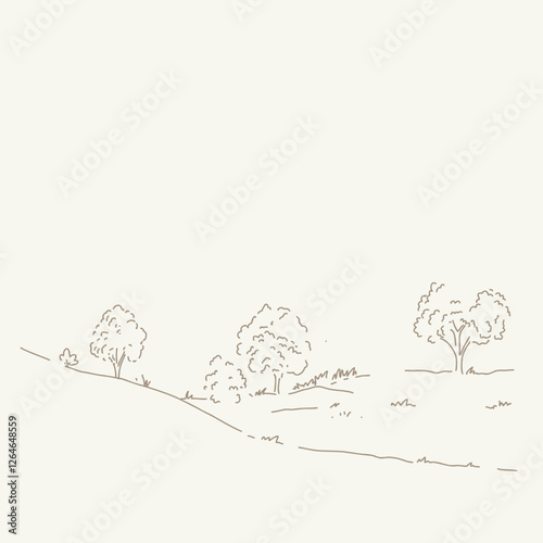 Vintage Landscape sketch. Stock vector hand drawn Illustration. Toile de Jouy design featuring picturesque countryside views.