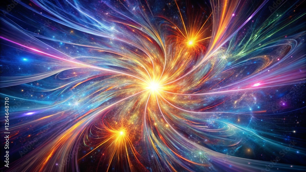 A Cosmic Tapestry of Vibrant Energy Streams and Celestial Fireworks Exploding from a Central Radiant Source, Illuminating the Dark Expanse of Space with Shimmering Stardust A Cosmic Tapestry of Vibrant Energy Streams and Celestial Fireworks Exploding from a Central Radiant Source, Illuminating the Dark Expanse of Space with Shimmering Stardust