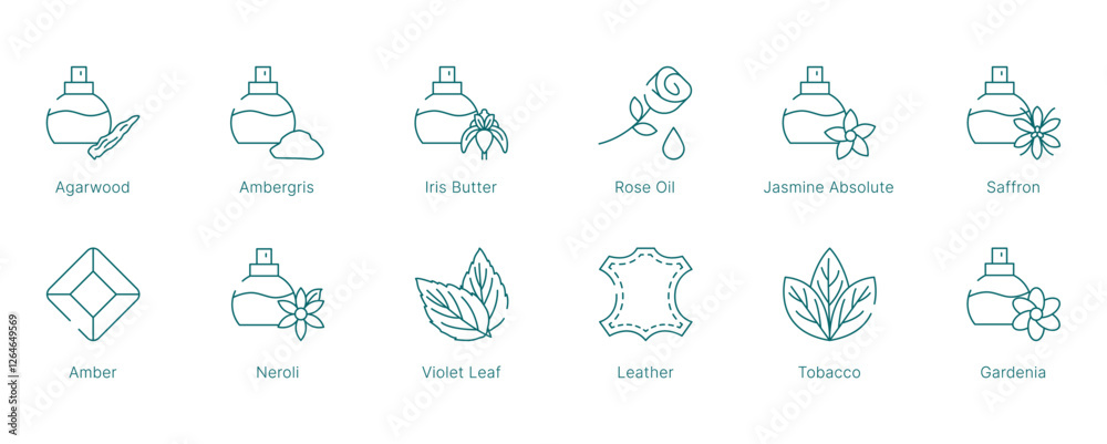Rich and Complex Fragrance Notes Vector Icon Set Rich and Complex Fragrance Notes Vector Icon Set